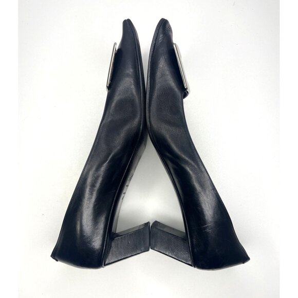 Roger Vivier Belle Vivier Buckle Pump Heels Leather  Black Block Heal Size 9.5 - Picture 6 of 12